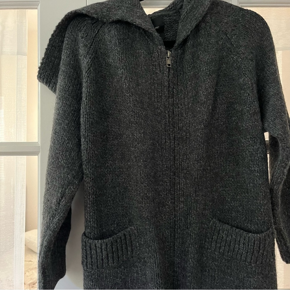 Oversized zip up hooded knit sweater